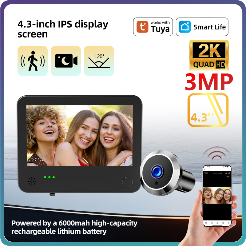 Smart Home Battery Camera - Danmini 4,3-calowy 2K Smart Life WiFi