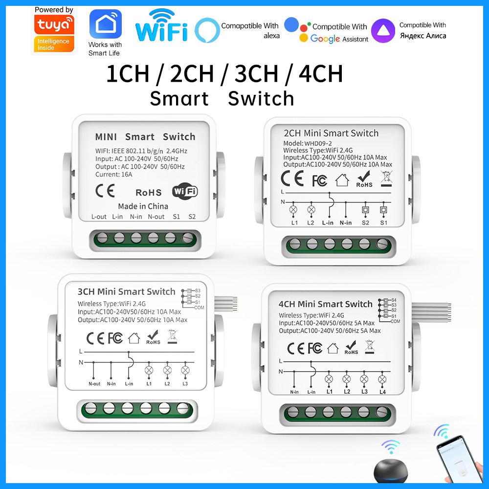 Smart Home Life - Inteligentny przełącznik WiFi Tuya 1/2/3/4-kanałowy, 4-drożny