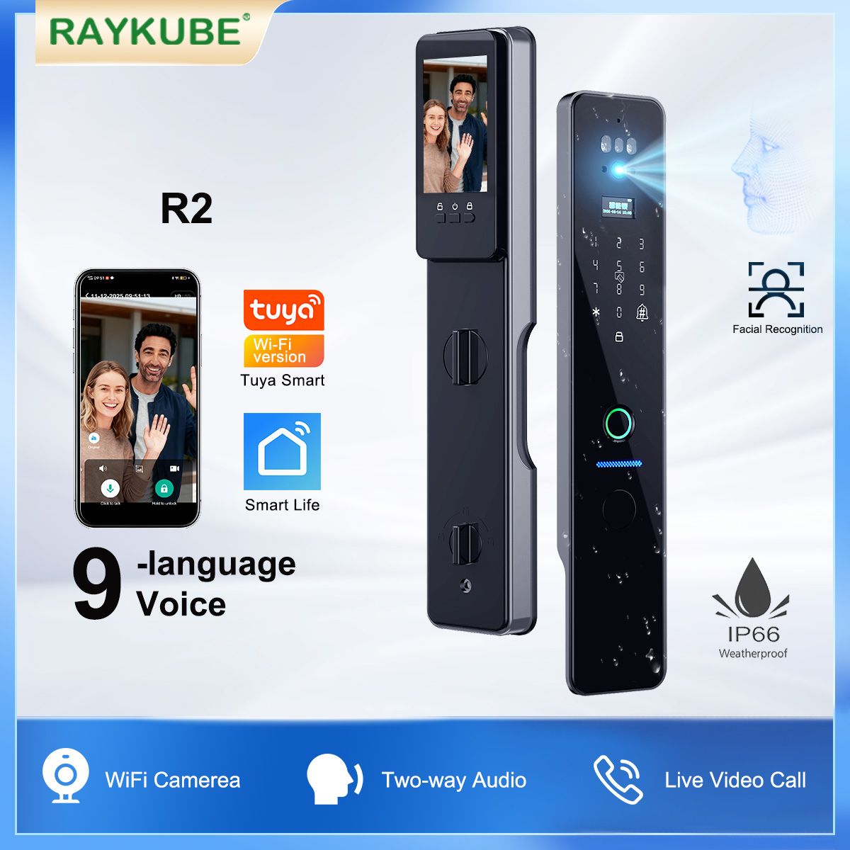 Wifi Doorbell Camera - RAYKUBE R2 IP66 Wodoodporny Zamek Elektroniczny