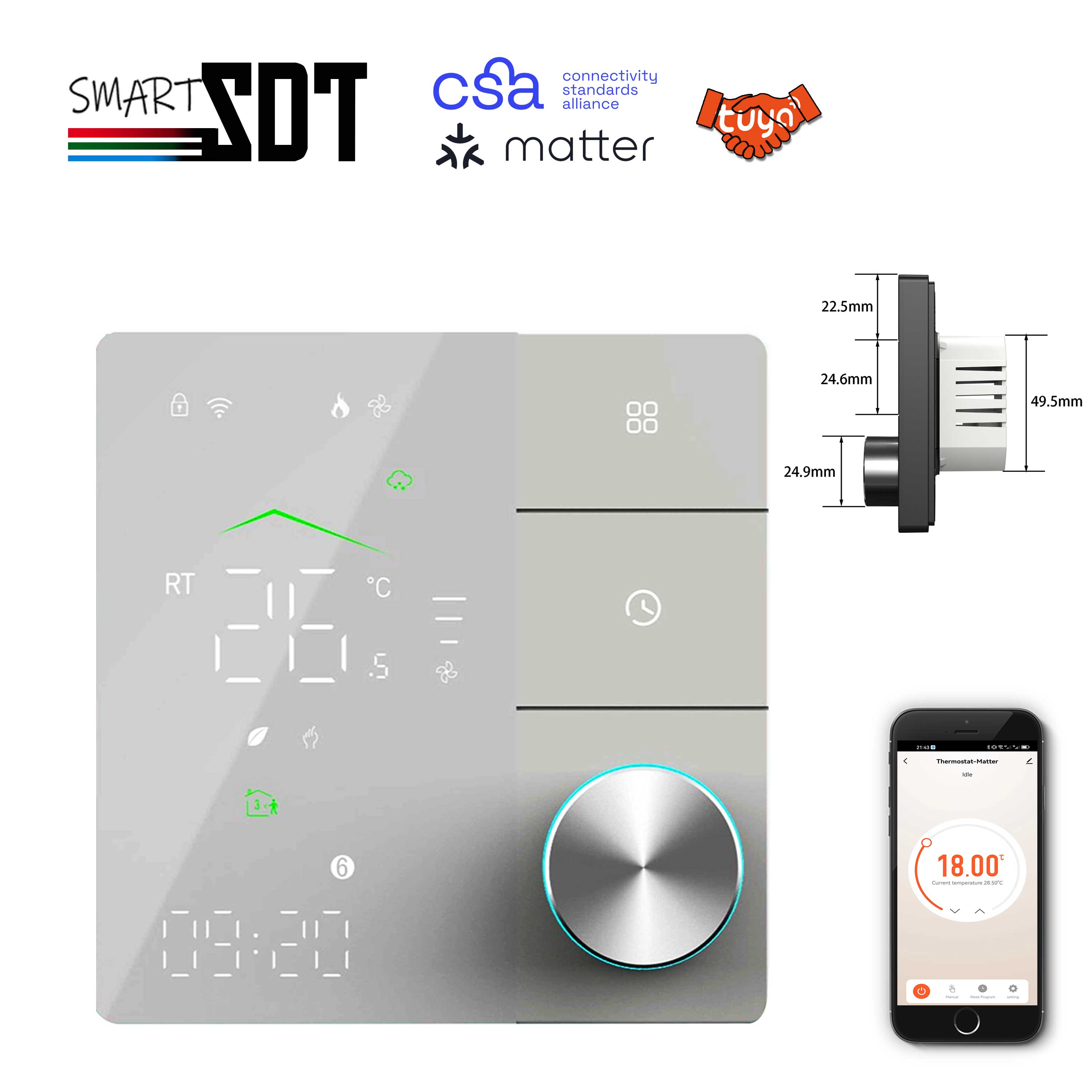 Smart Home Hub Apple - 24V 110V 220V termostat grzewczy Matter